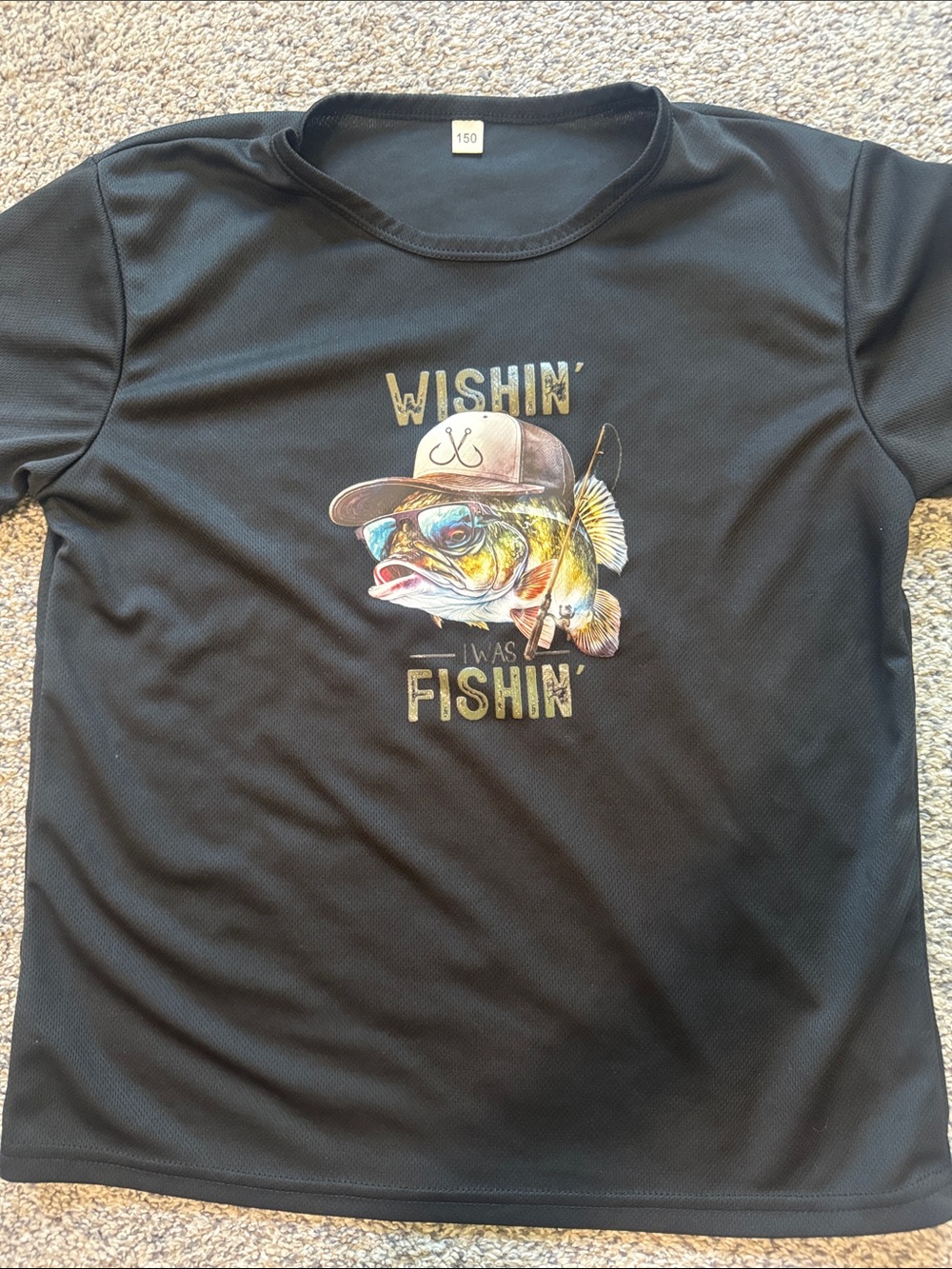 Boys Black 'Wishin I Was Fishin' Fishing Graphic Tee